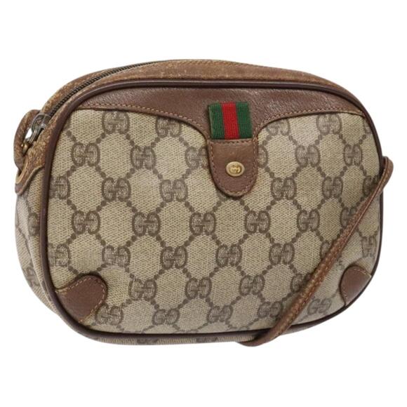 GUCCI GG Supreme Web Sherry Line Bag Pvc Beige Gold 156 02 066 - Picture 1 of 16